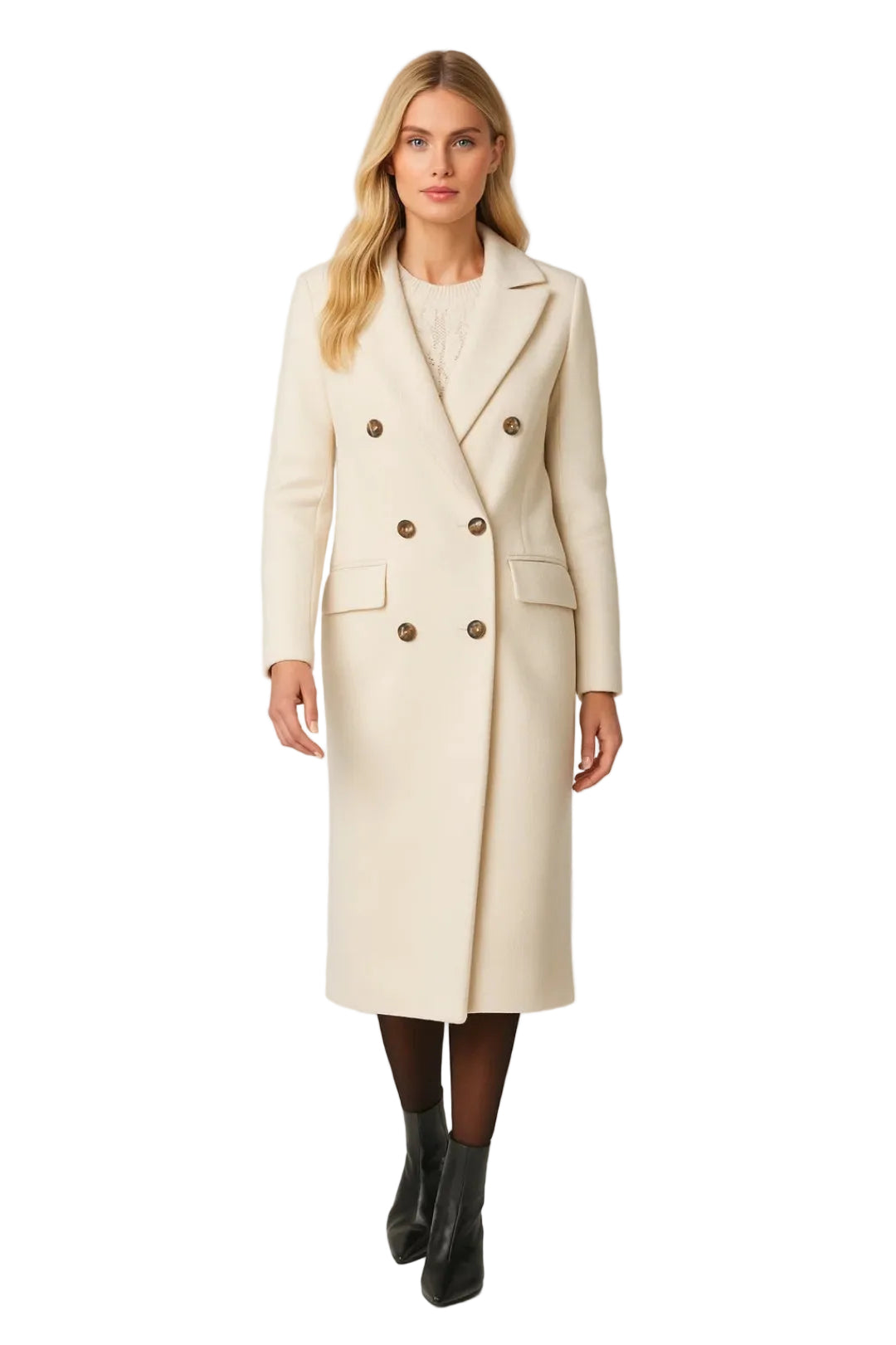 Galina Women's Long Structured Coat – Elegant Double-Breasted & Tailored Collar