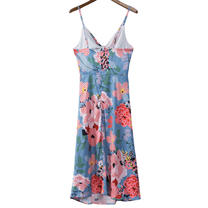 Valerie Robe Midi Satinée Femme – Imprimé Floral, Bretelles Ajustables & Fente Élégante