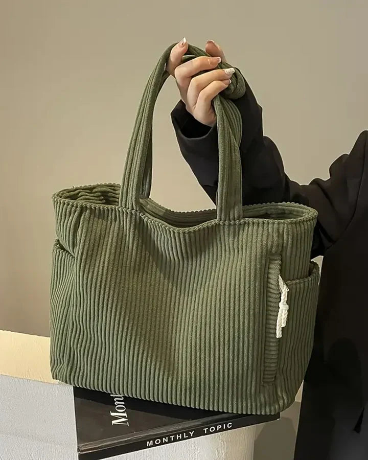 Marijn Sac Cabas Femme – Tote Bag Côtelé avec Détails Cordon & Grand Espace de Rangement