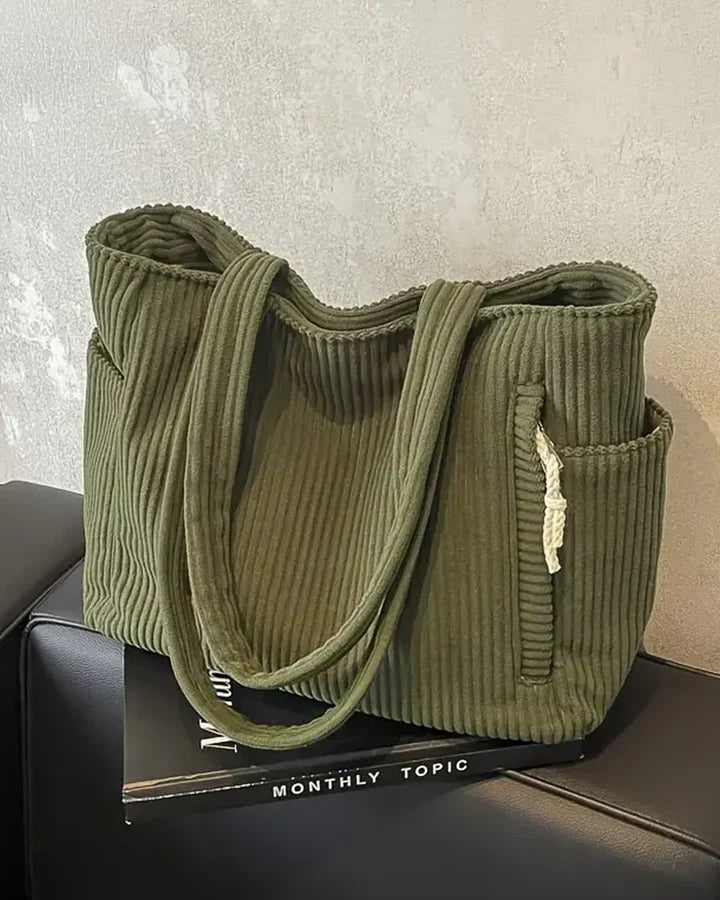 Marijn Sac Cabas Femme – Tote Bag Côtelé avec Détails Cordon & Grand Espace de Rangement