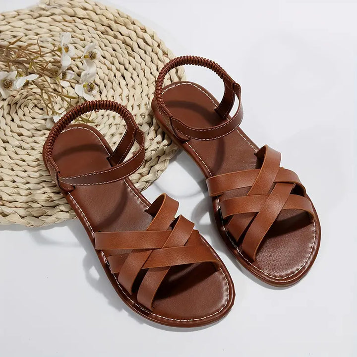 Sloane Sandales Femme – Sandales Plates à Brides Croisées avec Confort & Style Décontracté