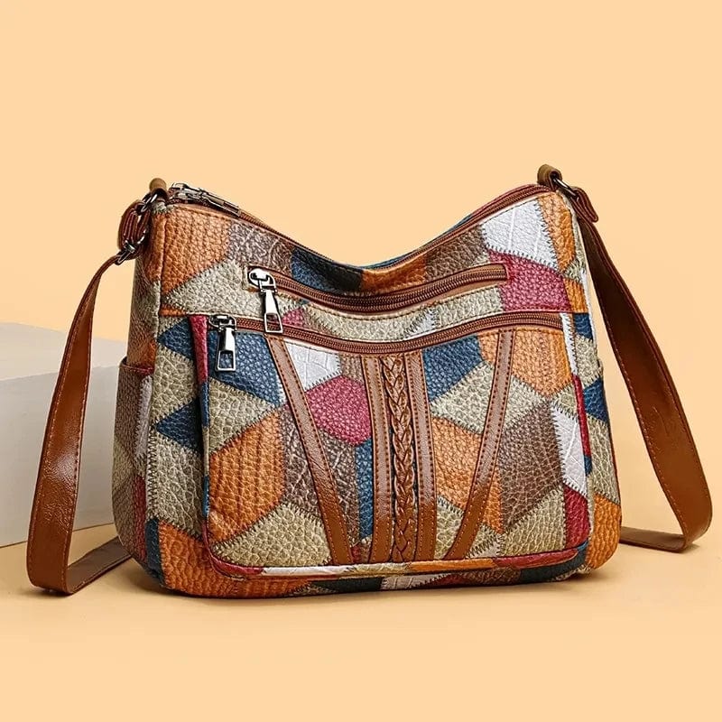 Marysol Sac à Main Femme – Sac en Cuir Patchwork avec Design Mosaïque & Compartiments Pratiques