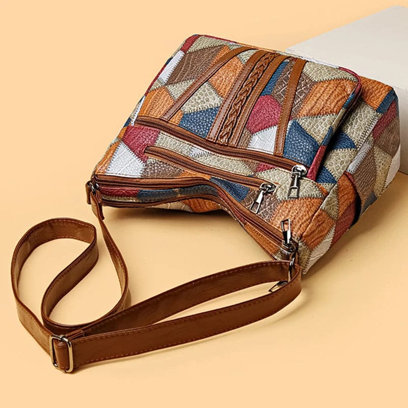 Marysol Sac à Main Femme – Sac en Cuir Patchwork avec Design Mosaïque & Compartiments Pratiques