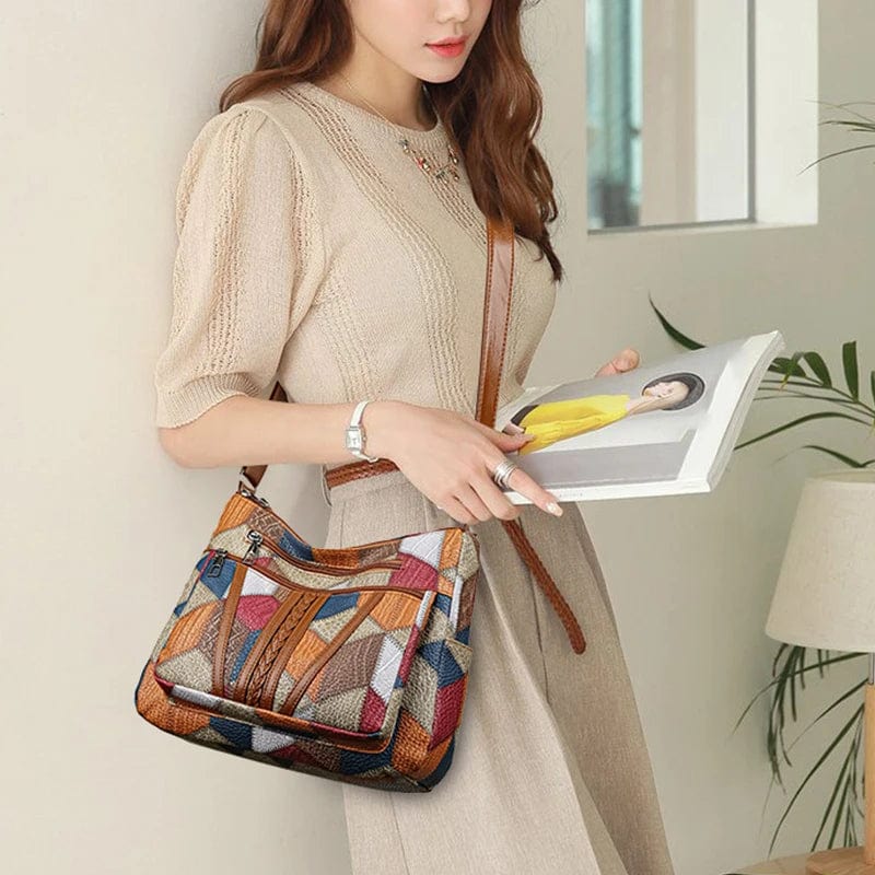 Marysol Sac à Main Femme – Sac en Cuir Patchwork avec Design Mosaïque & Compartiments Pratiques
