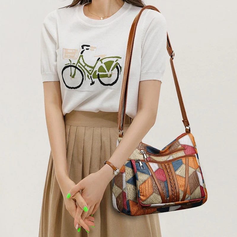 Marysol Sac à Main Femme – Sac en Cuir Patchwork avec Design Mosaïque & Compartiments Pratiques