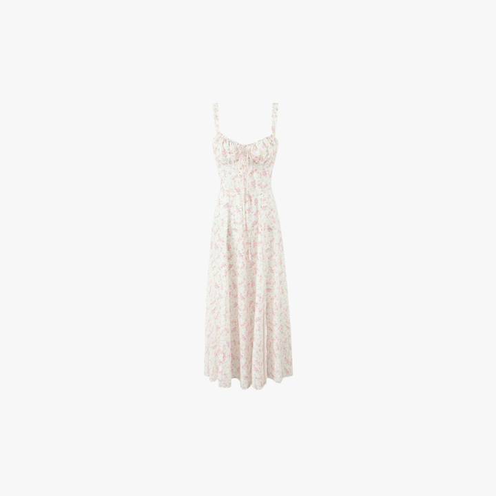 Emelie Robe Midi Femme – Robe Fleurie Romantique avec Bretelles Réglables & Taille Cintrée