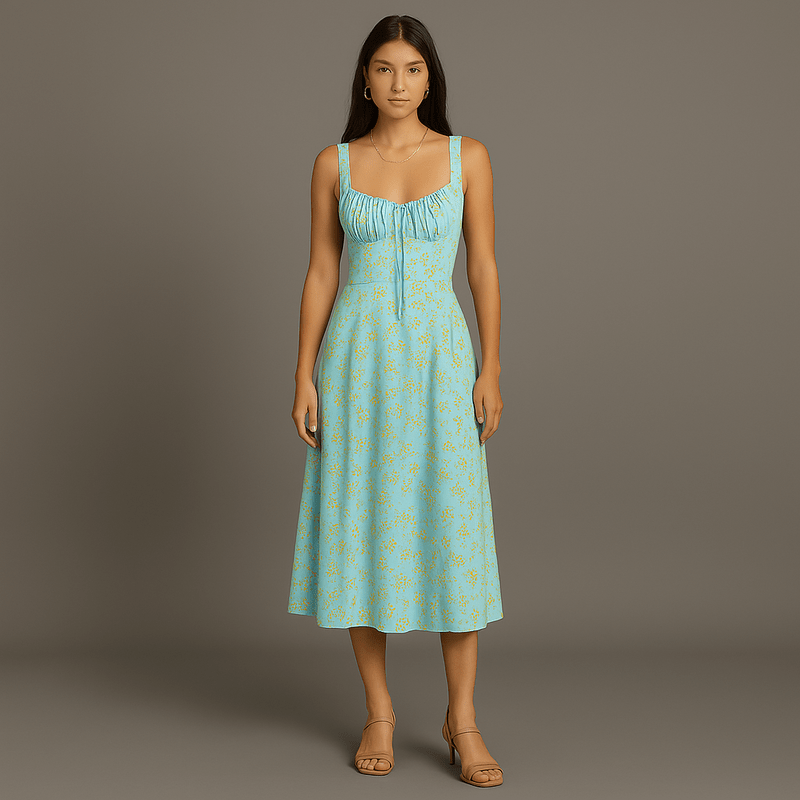 Vestido para mujeres Emelie Midi - vestido romántico florido con correas ajustables y cintura curva