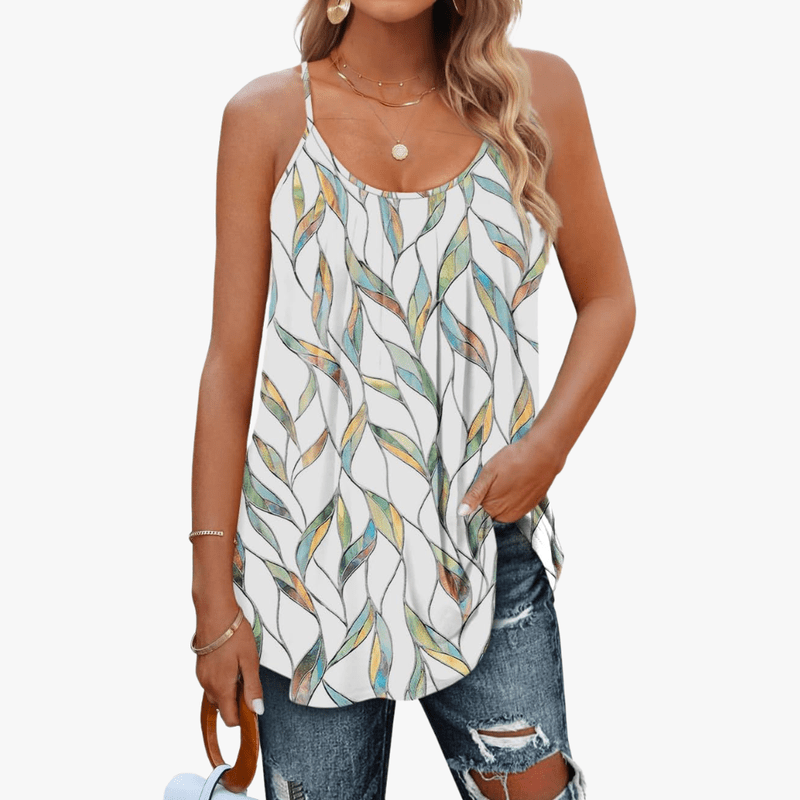 Jazzy Top Femme Été – Bretelles Réglables, Tissu Stretch Respirant & Coupe Ample Froncée