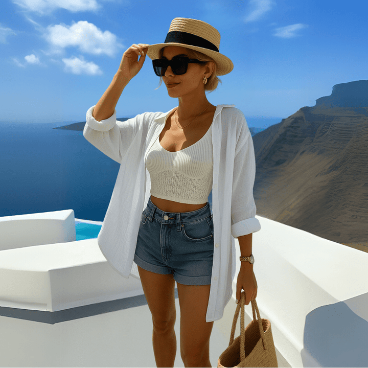 Jamie Chemise Femme Bohème – Tunique de Plage en Coton Léger avec Broderie Œil Protecteur