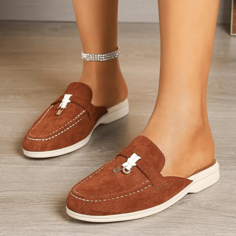 Maris Mocasins Mujeres - Mulas de verano Daim Efecto con Pompon y detalles contrastantes