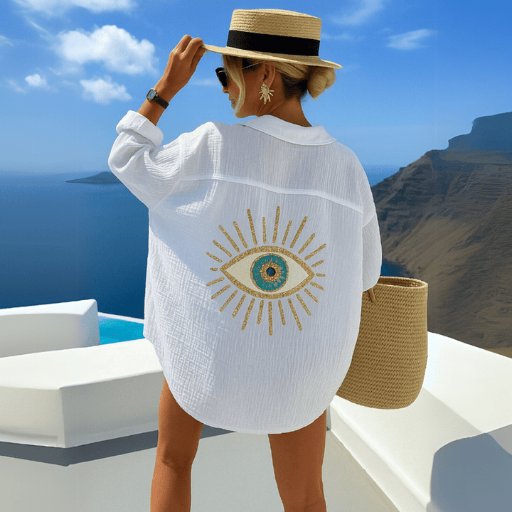 Jamie Chemise Femme Bohème – Tunique de Plage en Coton Léger avec Broderie Œil Protecteur