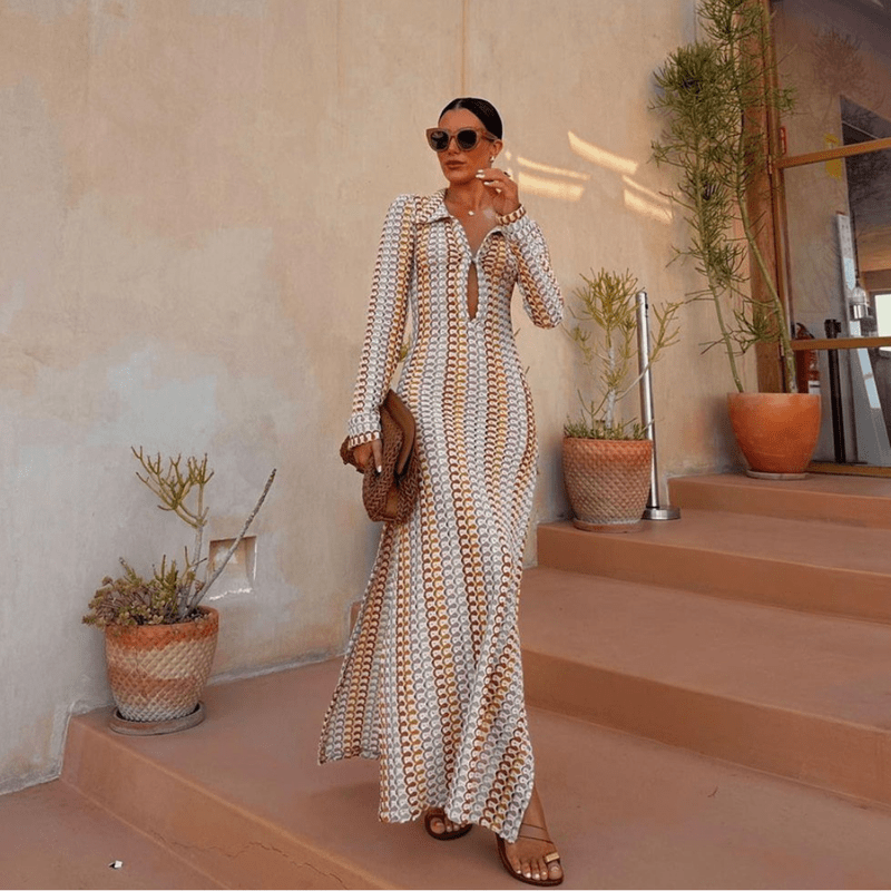 Jennie Robe Longue Femme – Robe Plage Dentelle Dos Nu avec Manches Volantes & Maille Aérée