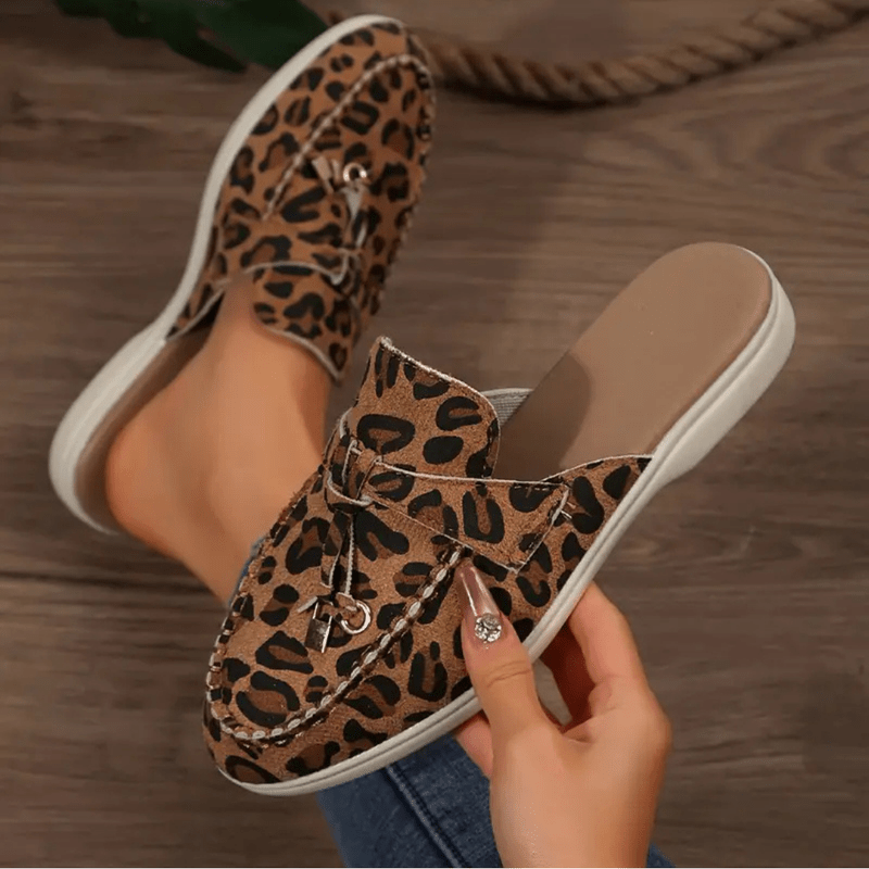 Moira Moccasins Women - Muli leopardo senza tallone con suolo flessibile e stile selvaggio