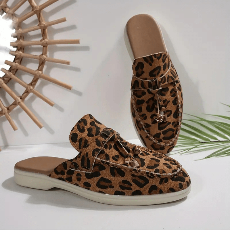 Moira Moccasins Women - Muli leopardo senza tallone con suolo flessibile e stile selvaggio