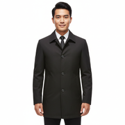 Pánský matný kabát střední délky – elegantní, moderní střih a klasický klopový límec