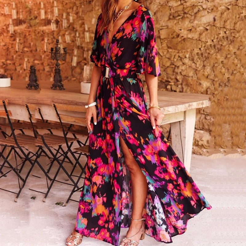 Robe Longue Femme Ronja – Élégante Robe Portefeuille avec Coupe Flatteuse & Design Estival Léger