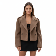 Melia Abrigo Corto Mujer – Chaqueta de Lana Doble Botonadura Corte Oversize y Solapa