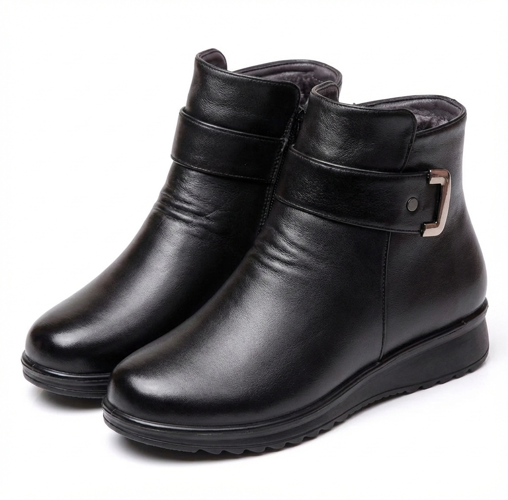 Mila Ghete pentru Femei din Piele – Căptușeală de Blană Artificială Caldă & Închidere cu Fermuar