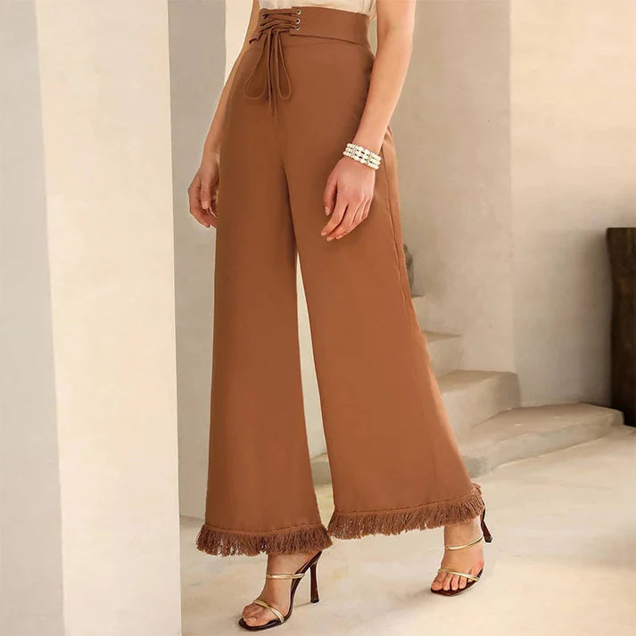 Pantalon Elégant À Taille Haute Avec Laçage Pour Femmes