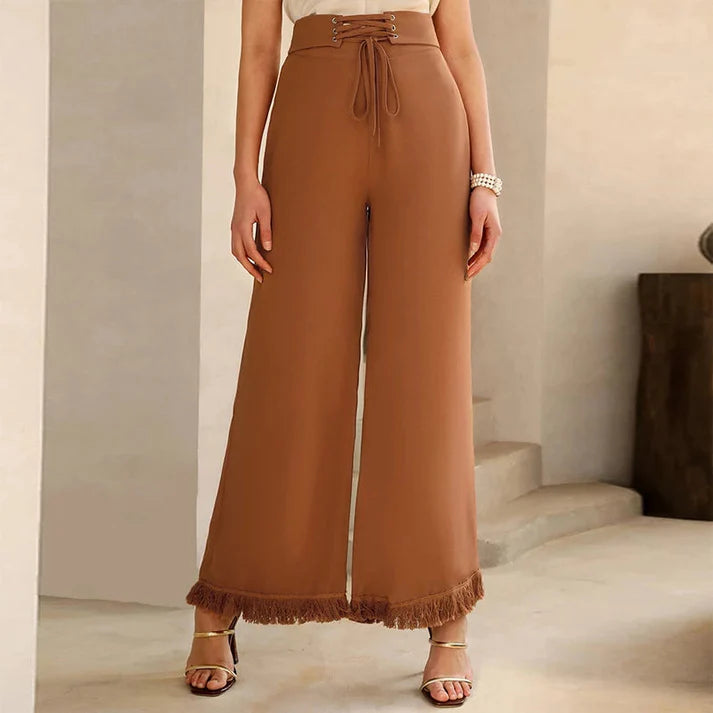 Pantalon Elégant À Taille Haute Avec Laçage Pour Femmes
