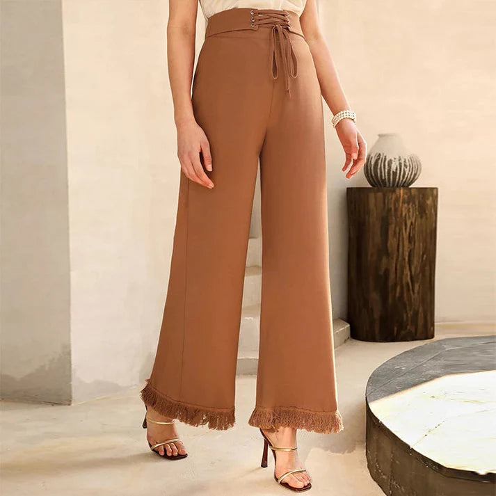 Pantalon Elégant À Taille Haute Avec Laçage Pour Femmes