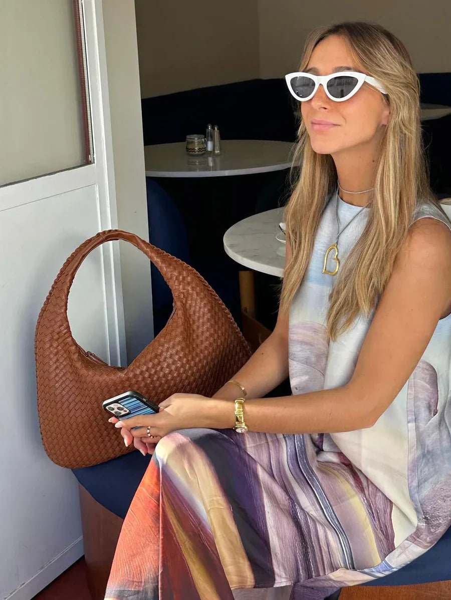 Noa Sac à Main Tressé Femme – Design Élégant en Cuir Végan avec Grand Espace et Fermeture Éclair