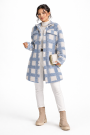 Nadia Manteau Long Femme Bouclette – Motif Géométrique, Coupe Fluide & Style Moderne