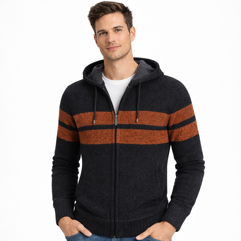 Męski kardigan Nasir z kapturem na zamek – grube dzianie, ocieplina i swobodny styl