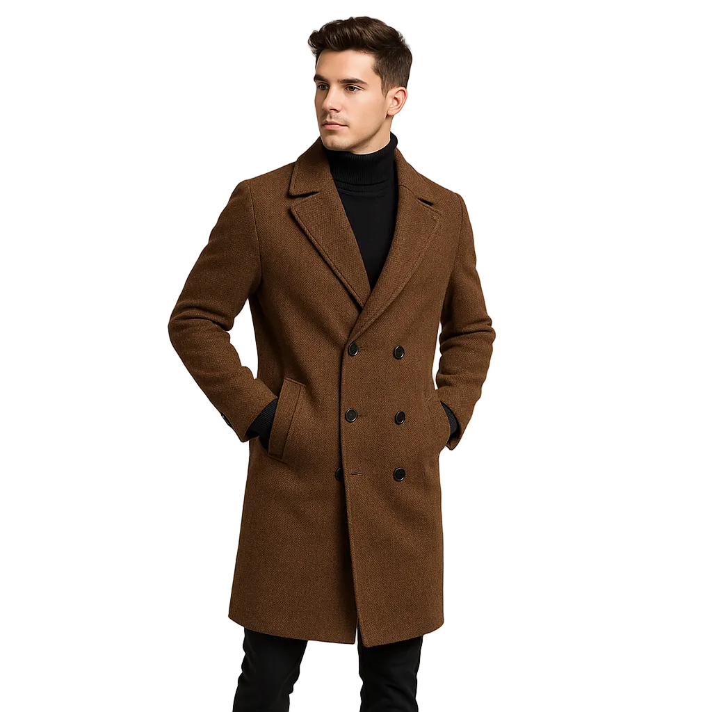 Nehemiah Manteau Homme Croisé – Revers Larges, Coupe Droite & Élégance Moderne