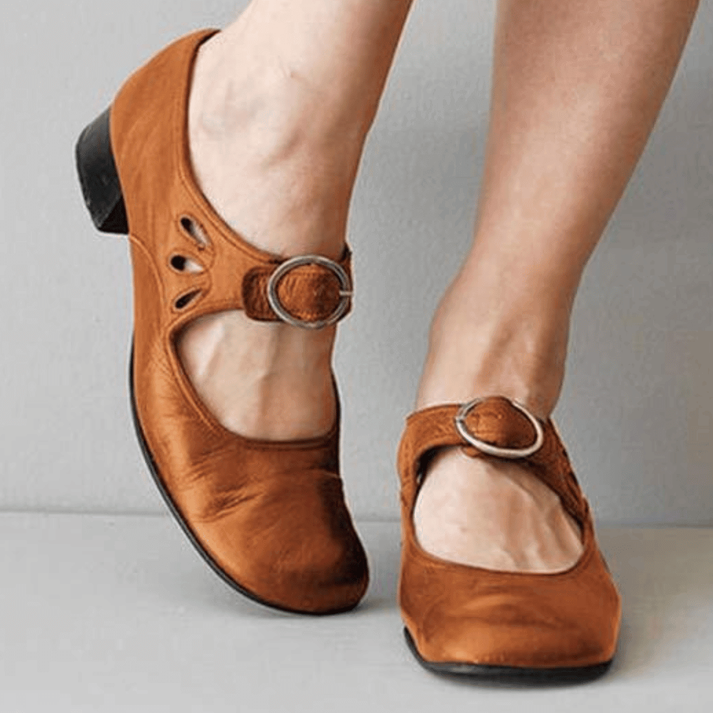 Raianne Chaussures Femme - Cuir Véritable, Bout Rond, Talon Bloc Bas, Sangle Boucle - Style Vintage pour Toutes Occasions