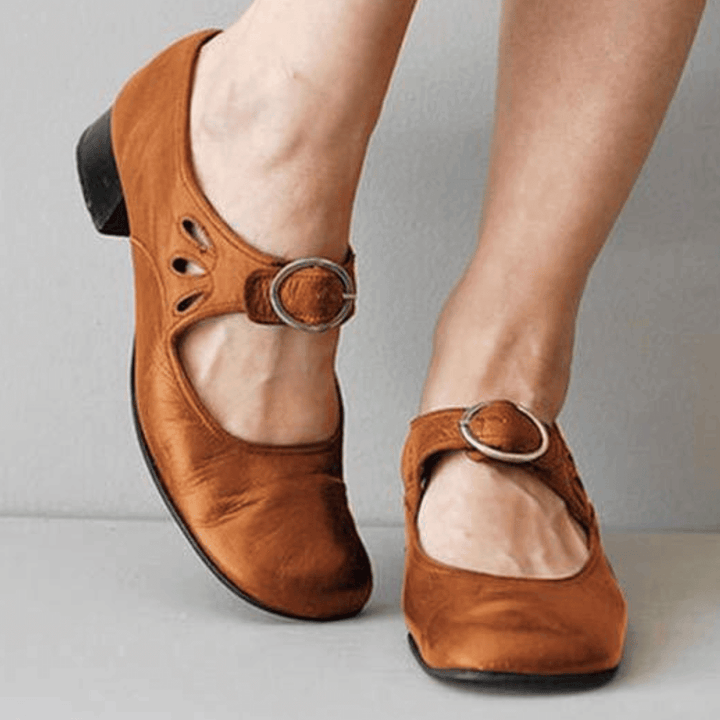 Raianne Women's Shoes: cuero real, extremo redondo, tacón de bloque bajo, bucle de correa - estilo vintage para todas las ocasiones