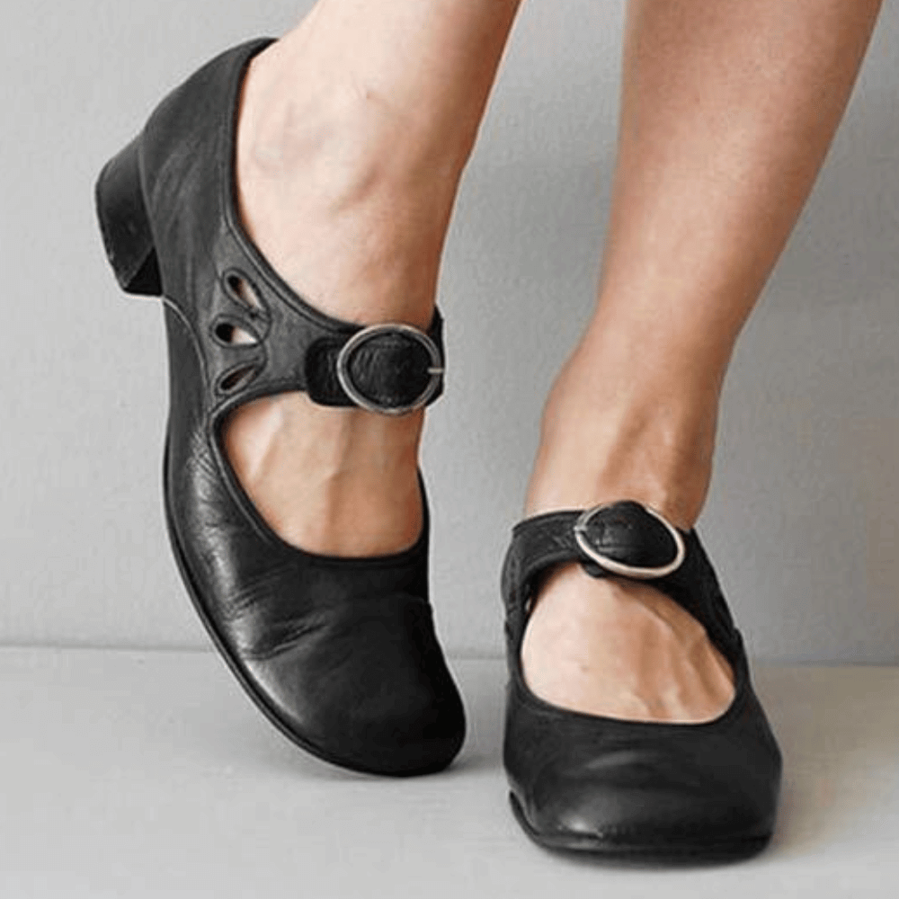 Raianne Chaussures Femme - Cuir Véritable, Bout Rond, Talon Bloc Bas, Sangle Boucle - Style Vintage pour Toutes Occasions