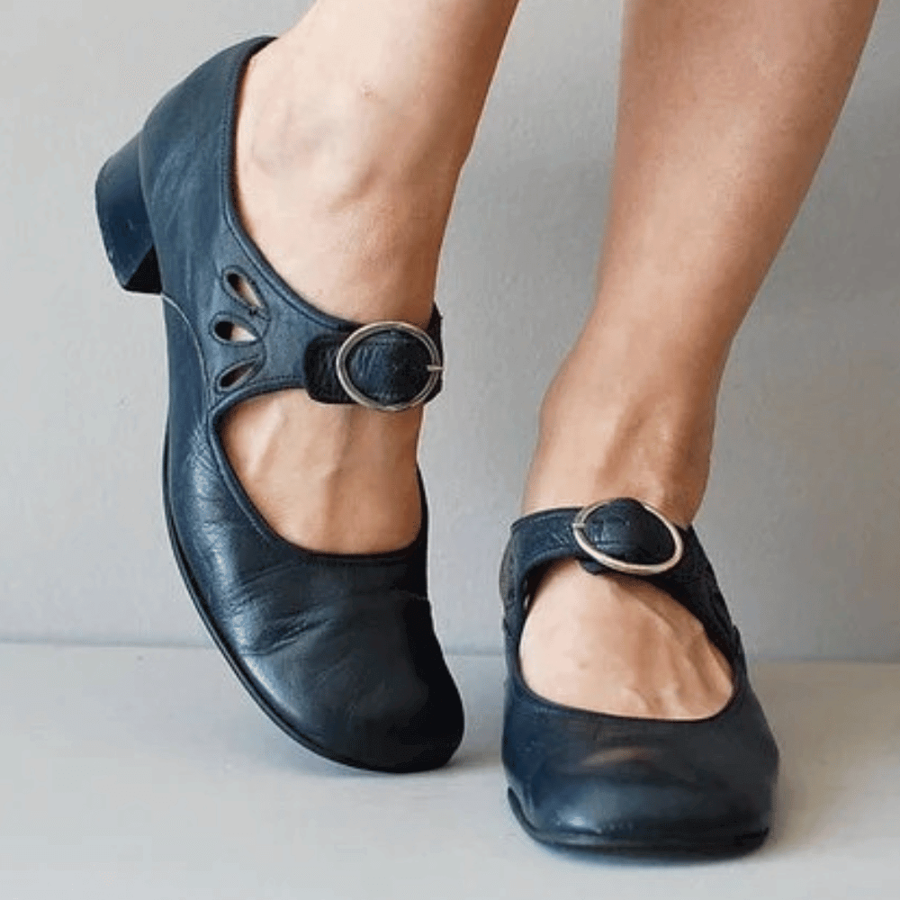 Raianne Chaussures Femme - Cuir Véritable, Bout Rond, Talon Bloc Bas, Sangle Boucle - Style Vintage pour Toutes Occasions