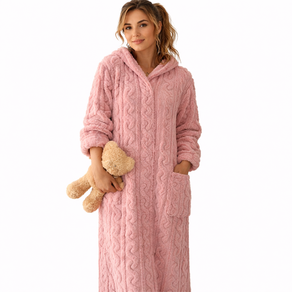 Nowi Robe de Nuit Femme – Robe Douillette en Velours Corail Chaud à Manches Longues