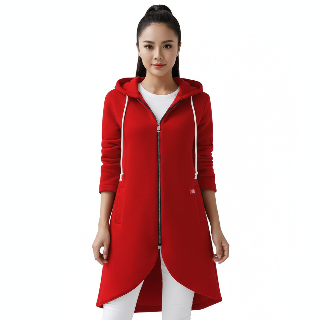 Nuvina Veste Sudadera Larga Mujer – Abrigo Casual con Cremallera, Capucha y Corte Relajado