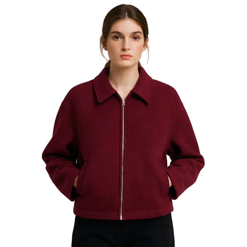 Nylah Veste Courte Femme en Laine – Zip Métal, Coupe Droite & Élégance Urbaine