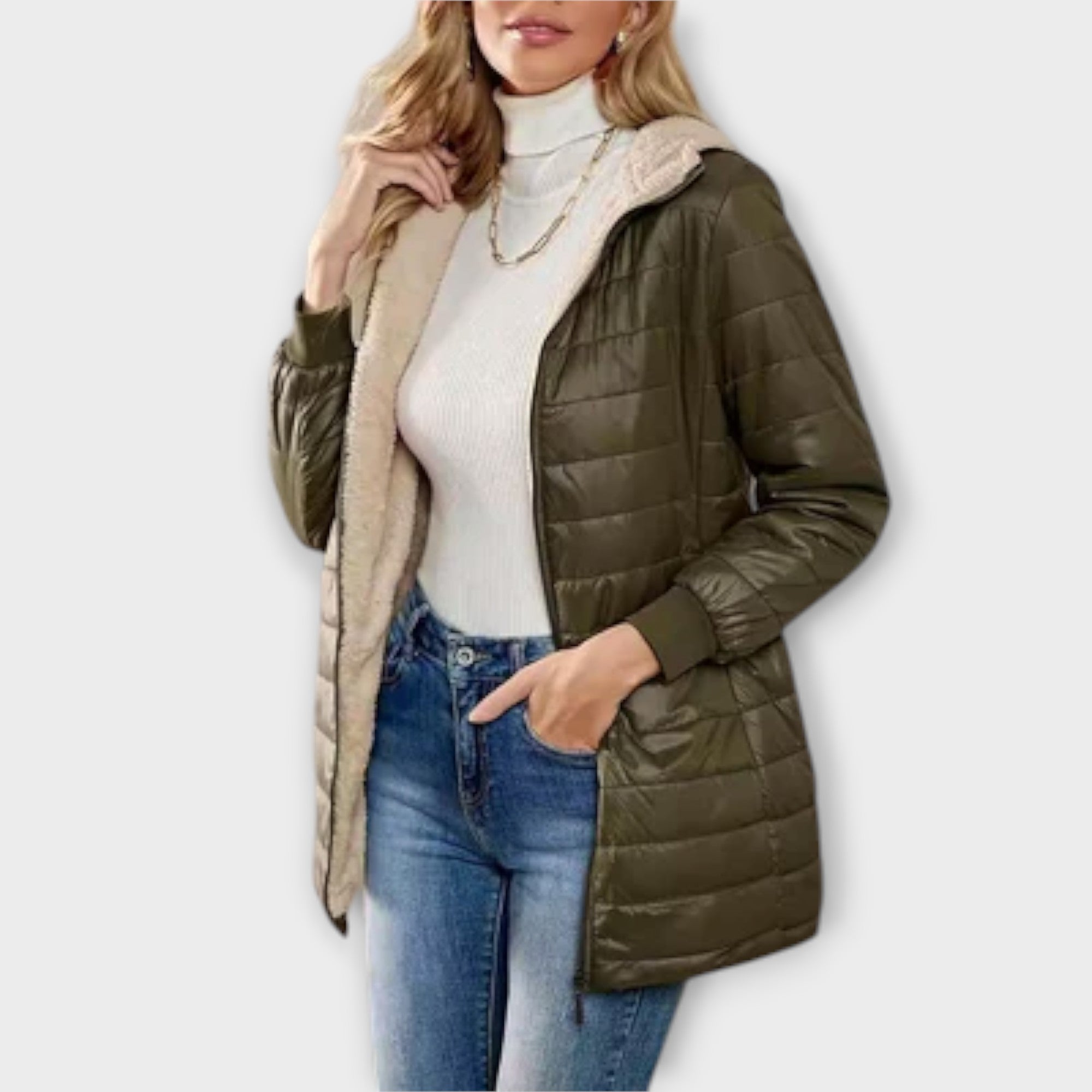 Lillian Women's Quilted Winter Coat – Warm Sherpa Lining with Quilted Design & Ribbed Cuffs