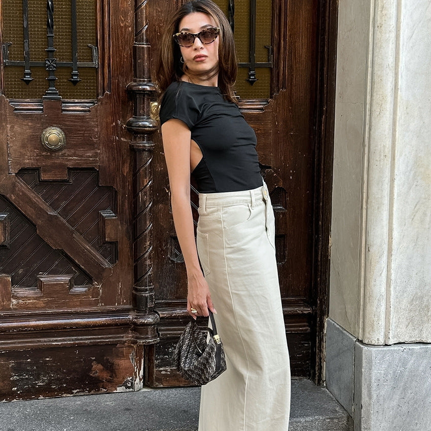 Mara Jupe Longue Femme – Taille Haute Structurée avec Passants & Poches Pratiques