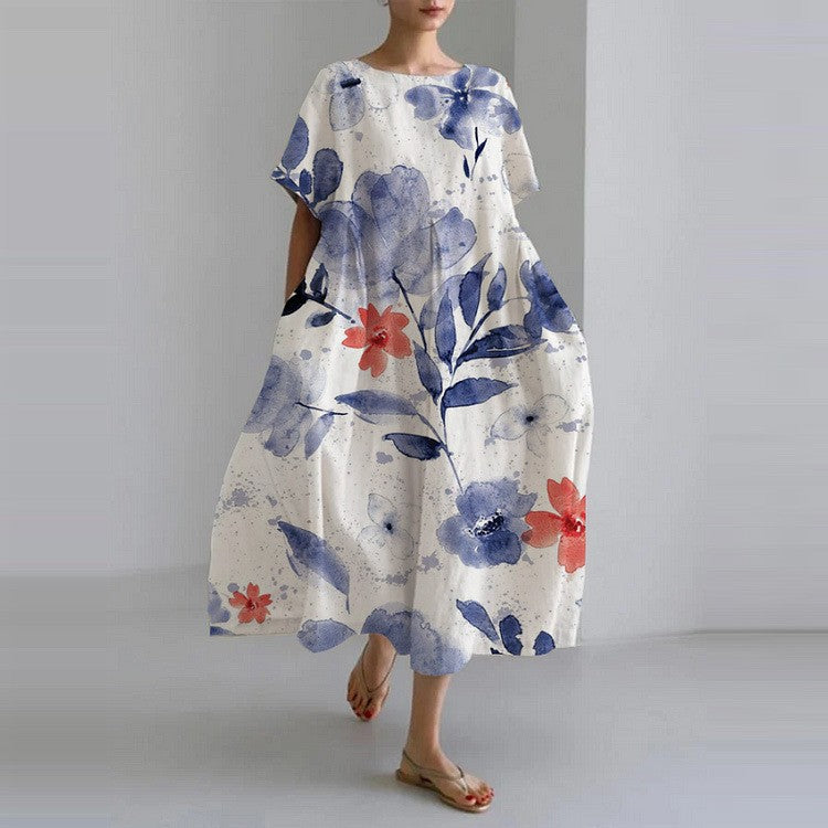 Vestido del mediodía de la mujer de Sareno - vestido de flores ligero con cuello redondo y corte cómodo
