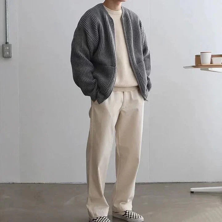Hans Cardigan Homme – Gilet Décontracté en Maille Côtelée avec Devant Ouvert & Poches Pratiques