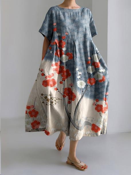 Sareno Woman's midday dress - Light flower dress with round neck & comfortable cutting