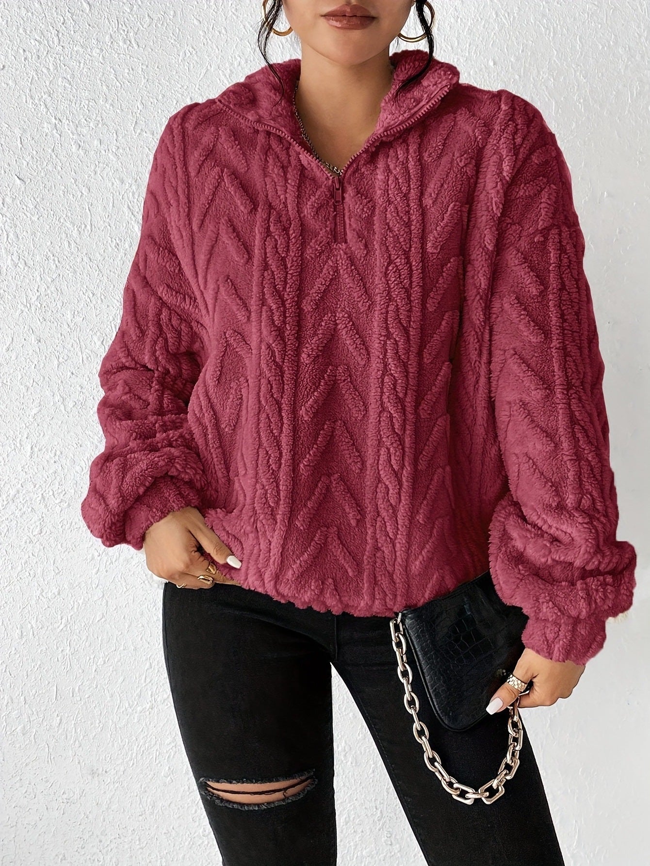 Lina Pull Polaire Femme à Col Montant Zippé – Coupe Confort & Style Moderne