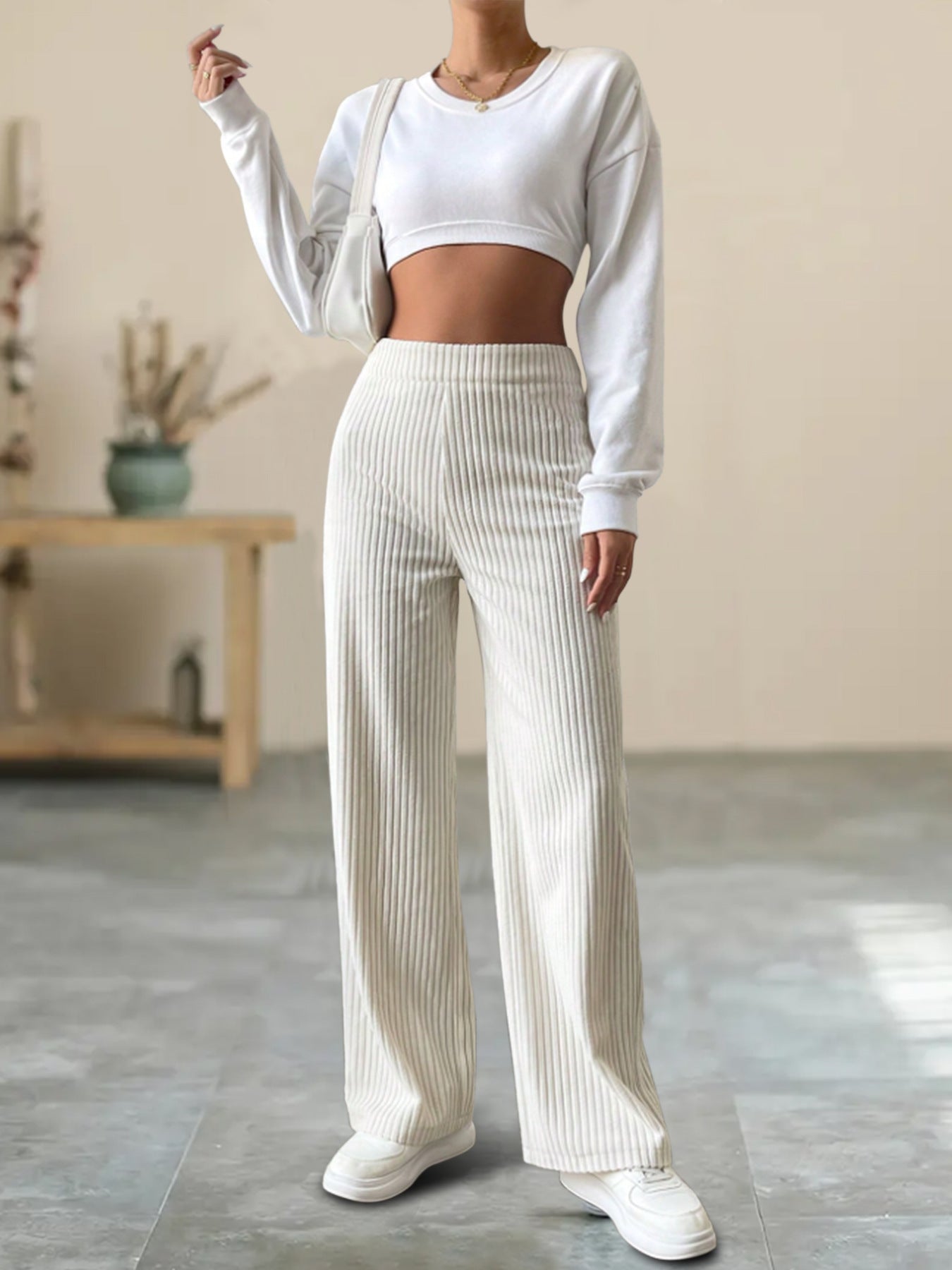 Kehlani Pantalon Femme – Pantalon Rayé Taille Haute Ample & Élégant pour un Style Chic Automne/Hiver