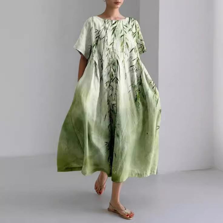 Vestido del mediodía de la mujer de Sareno - vestido de flores ligero con cuello redondo y corte cómodo