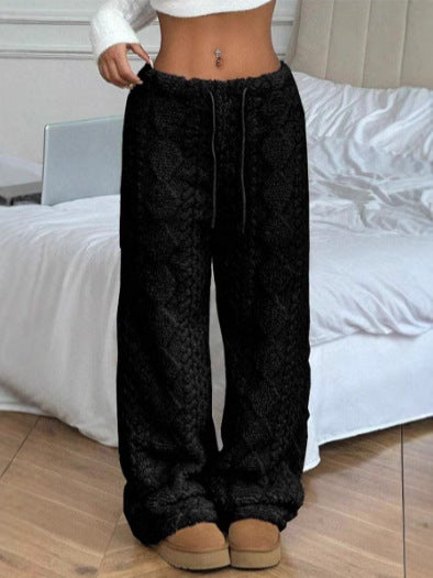 Valerie Pantalon Femme – Pantalon Ample en Peluche Jacquard Doux & Élégant pour Automne/Hiver