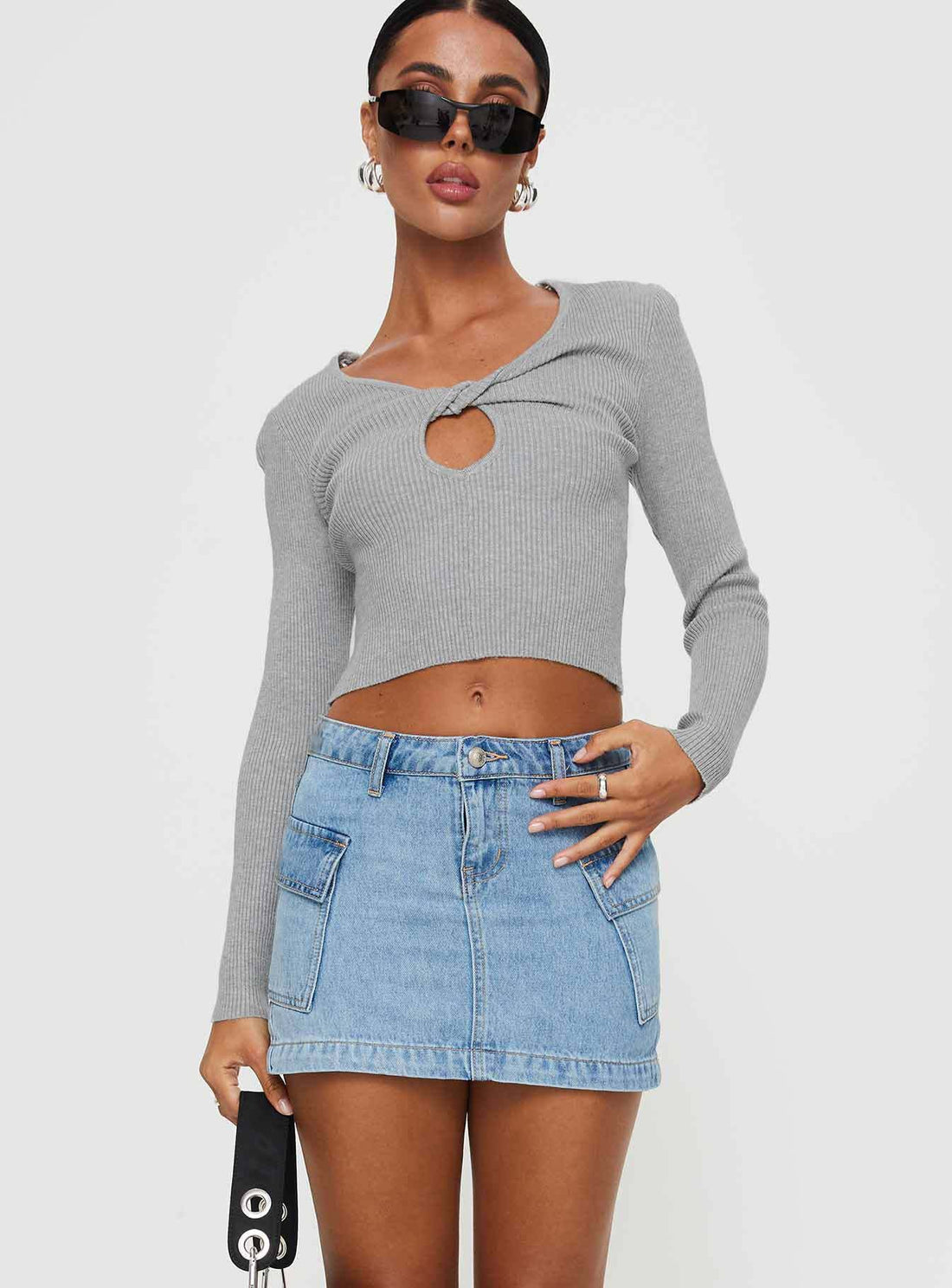 Danah Mini Woman Skirt-Jeans A-Line con tasche placcate e chiusura a bottone con zip