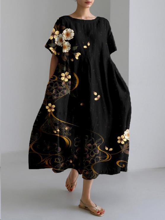 Vestido del mediodía de la mujer de Sareno - vestido de flores ligero con cuello redondo y corte cómodo