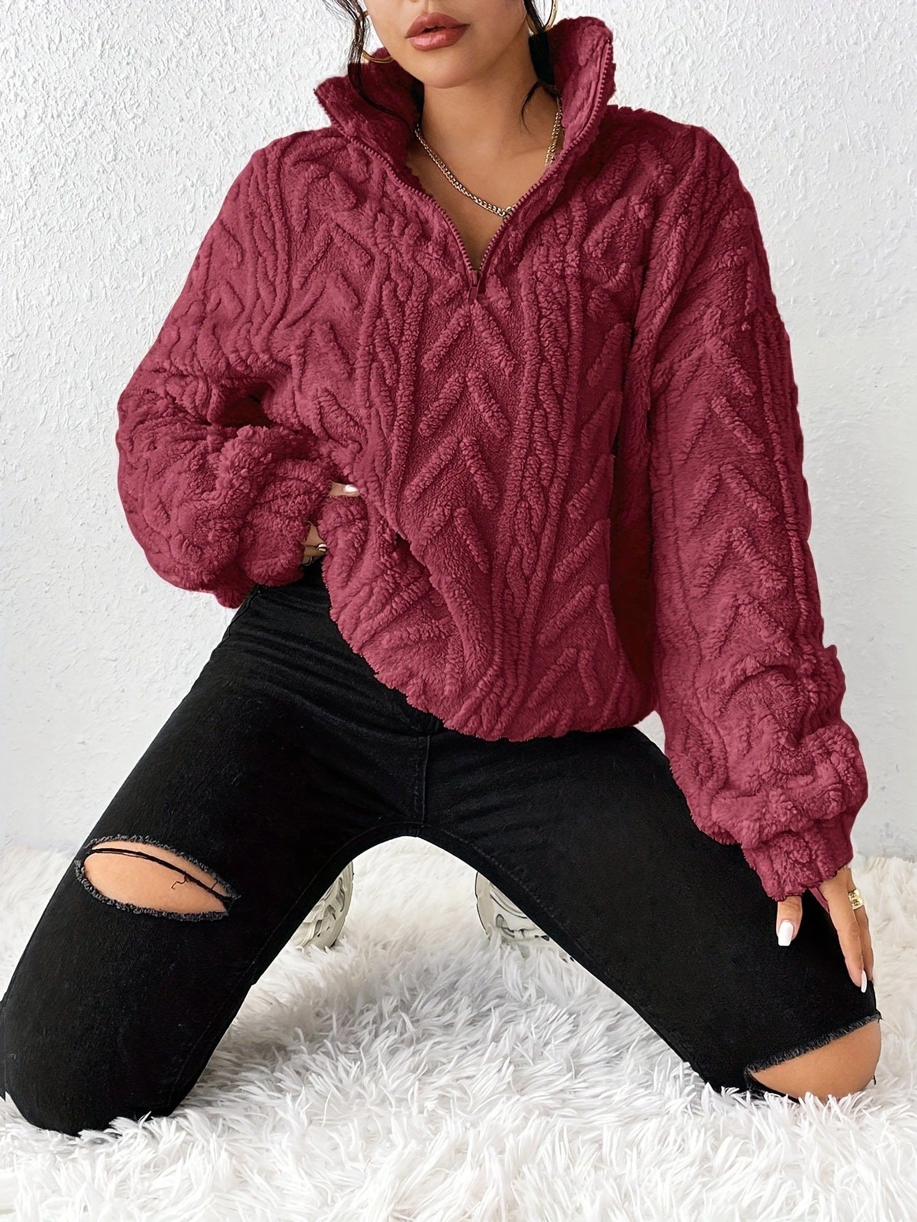 Lina Pull Polaire Femme à Col Montant Zippé – Coupe Confort & Style Moderne