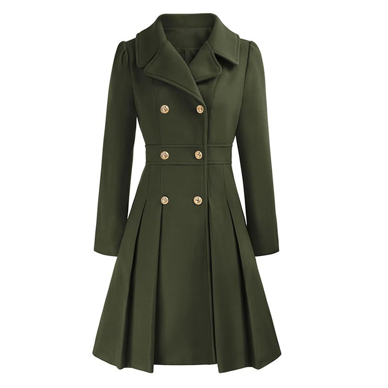 Abrigo Livy Trench Mujer Entallado – Abrigo Elegante de Doble Botonadura, Cinturón y Falda Plisada