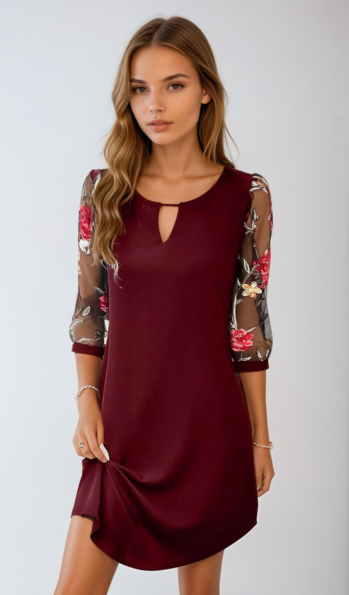 Vestido de camisa para mujeres de Sharina - Mini vestido de verano con estampado de flores y cortes de fluido ligero